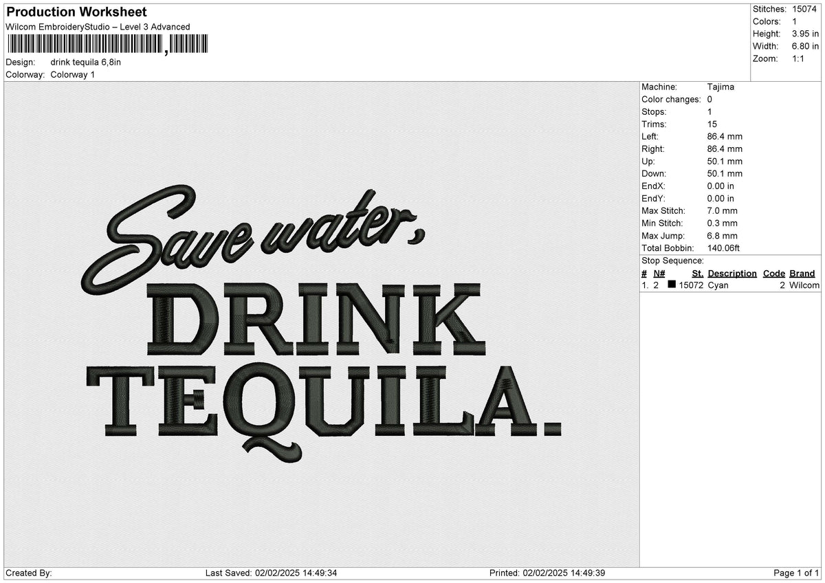 Drink Tequila Embroidery File 6 size
