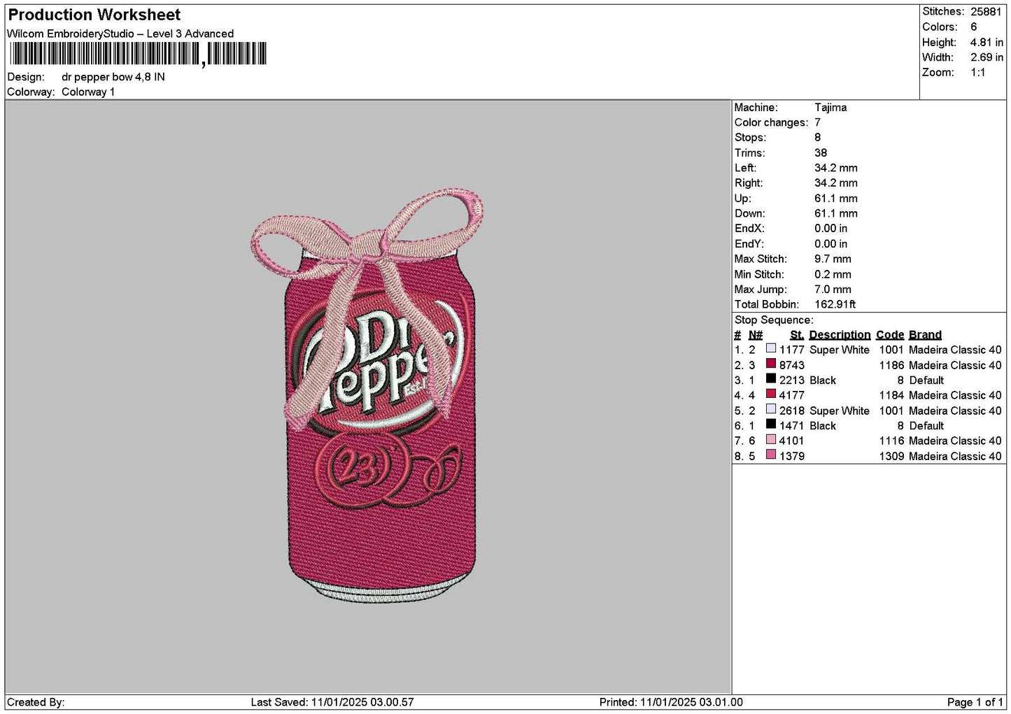 Drpepperbow Embroidery File 6 sizes