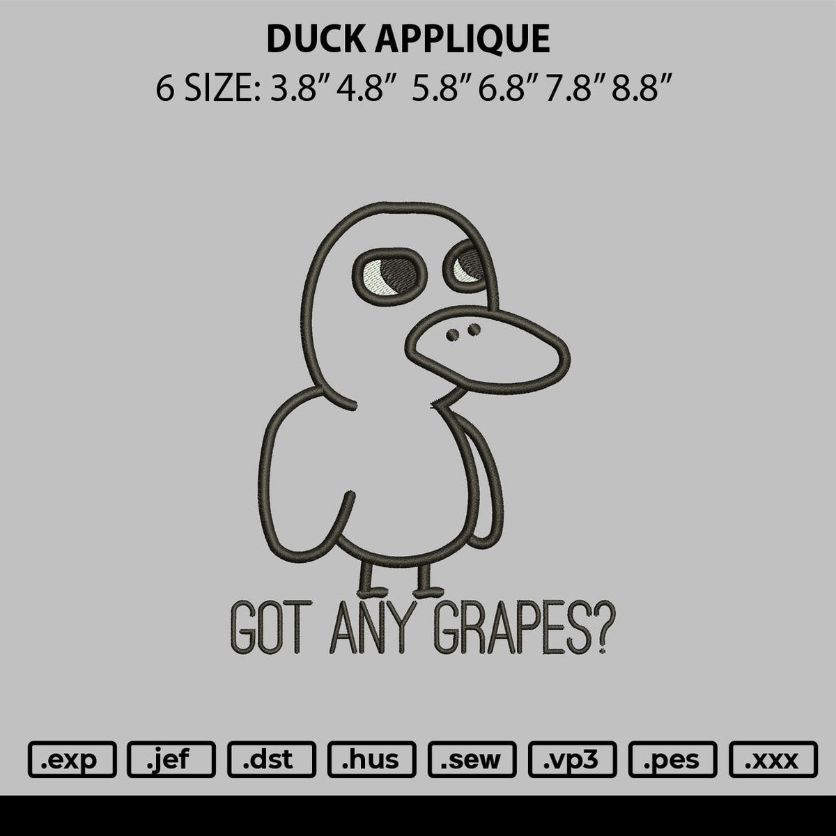 Duck Applique Embroidery File 6 sizes