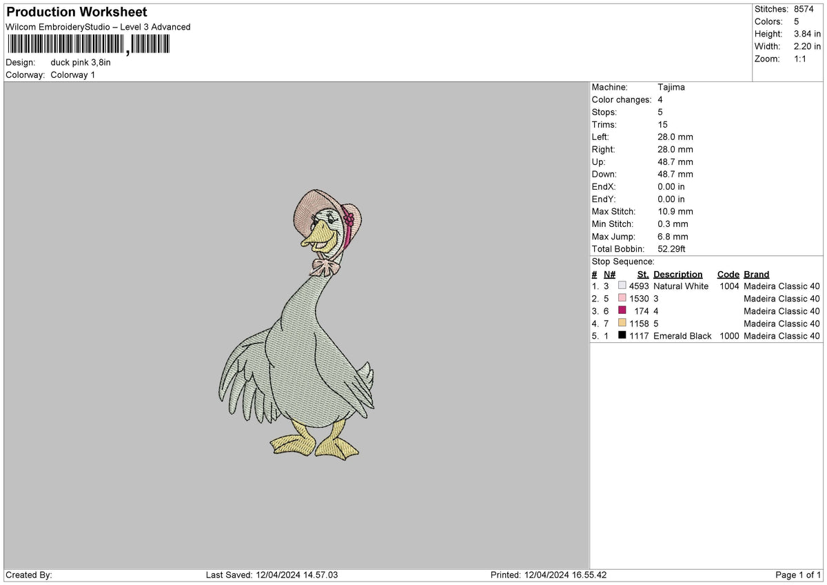 Duckpink Embroidery File 6 sizes