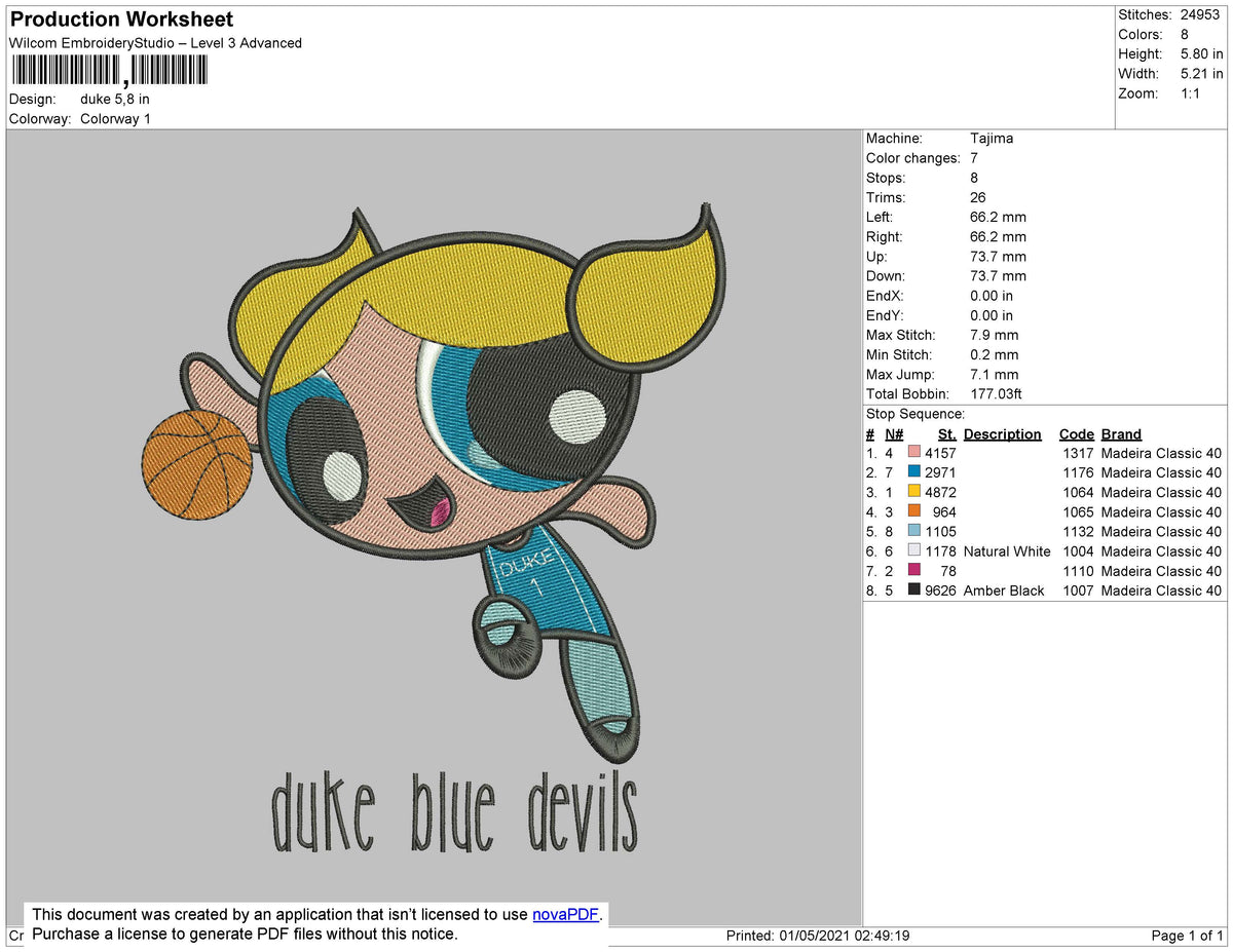 Power Puff Duke Embroidery