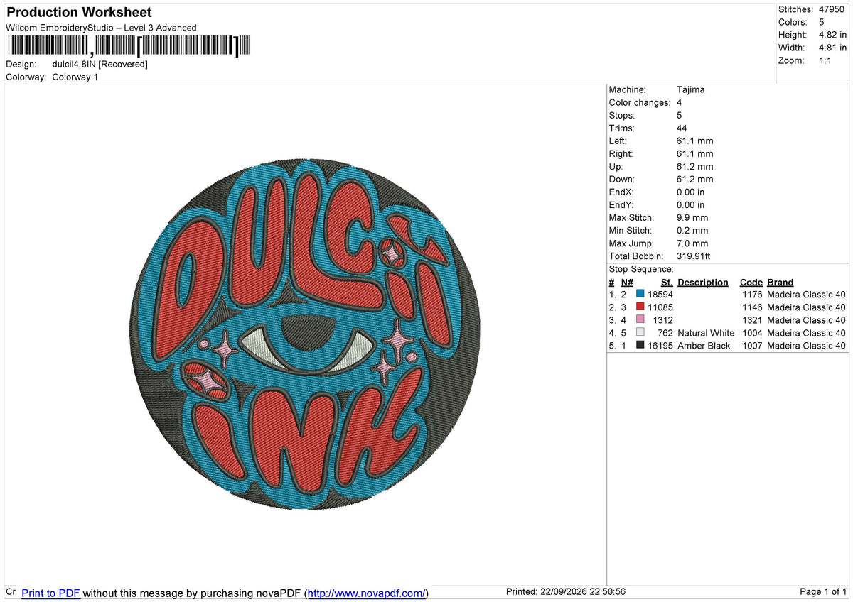 Dulcil Embroidery File 6 sizes