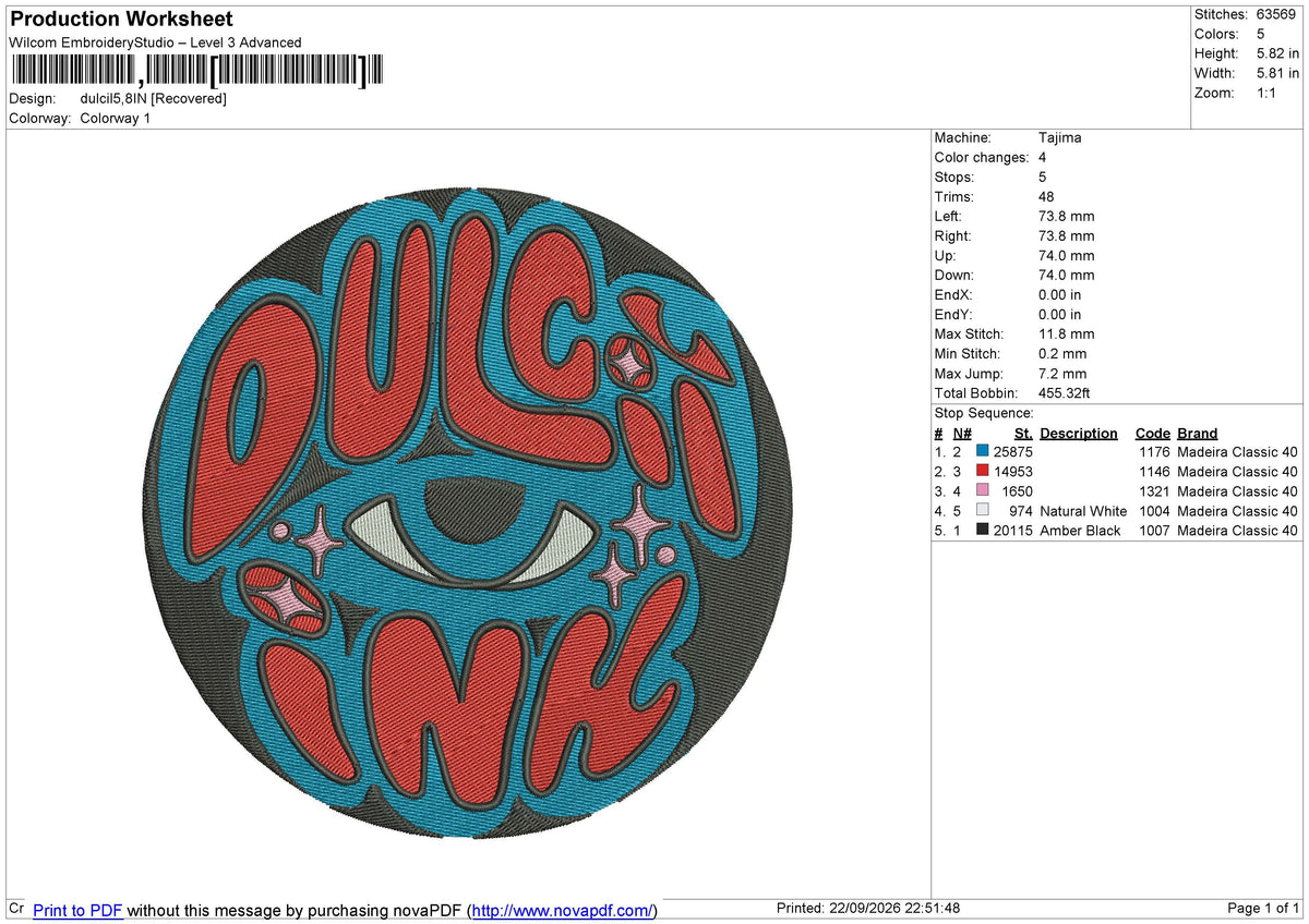 Dulcil Embroidery File 6 sizes