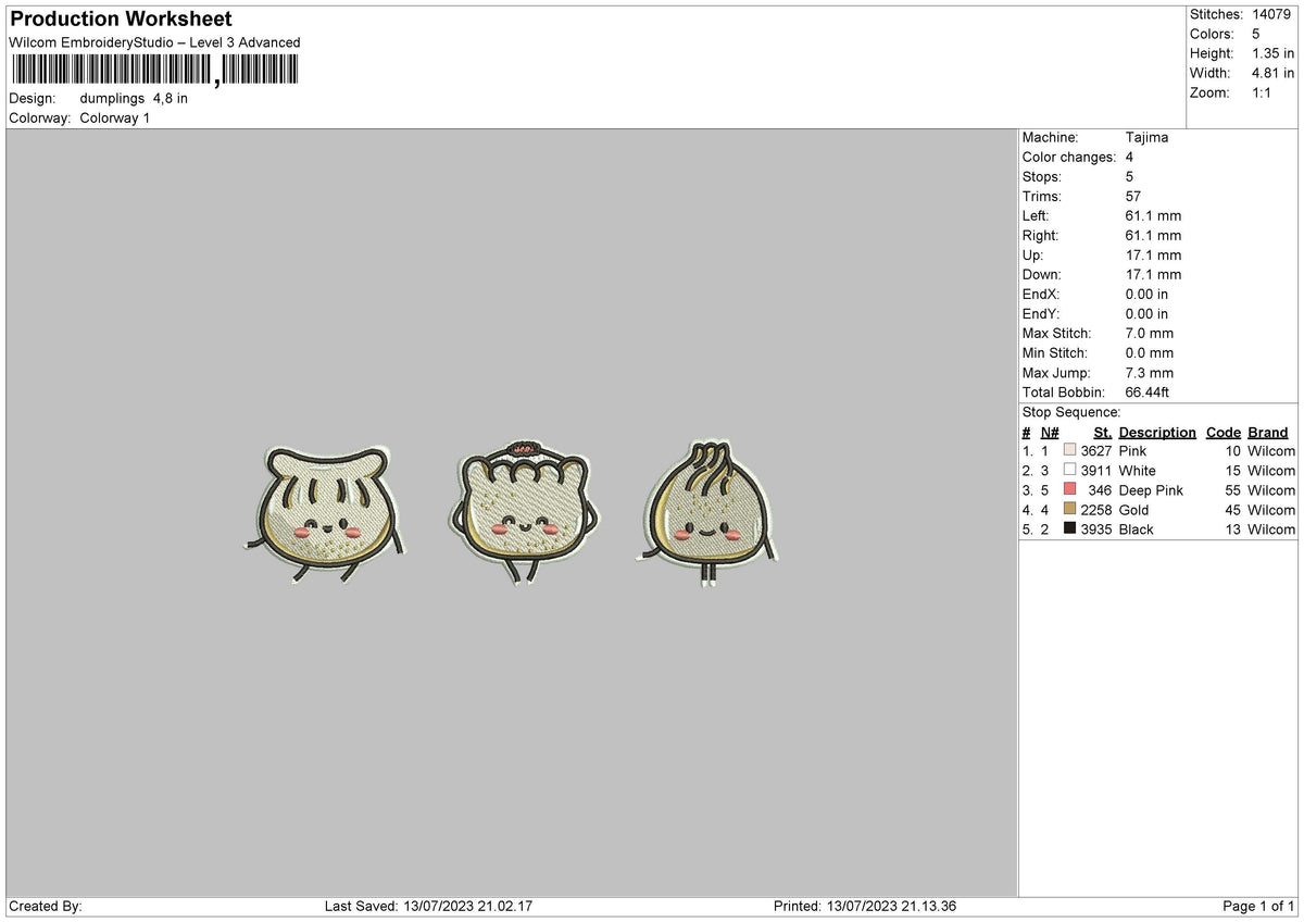 Dumplings Embroidery File 6 sizes