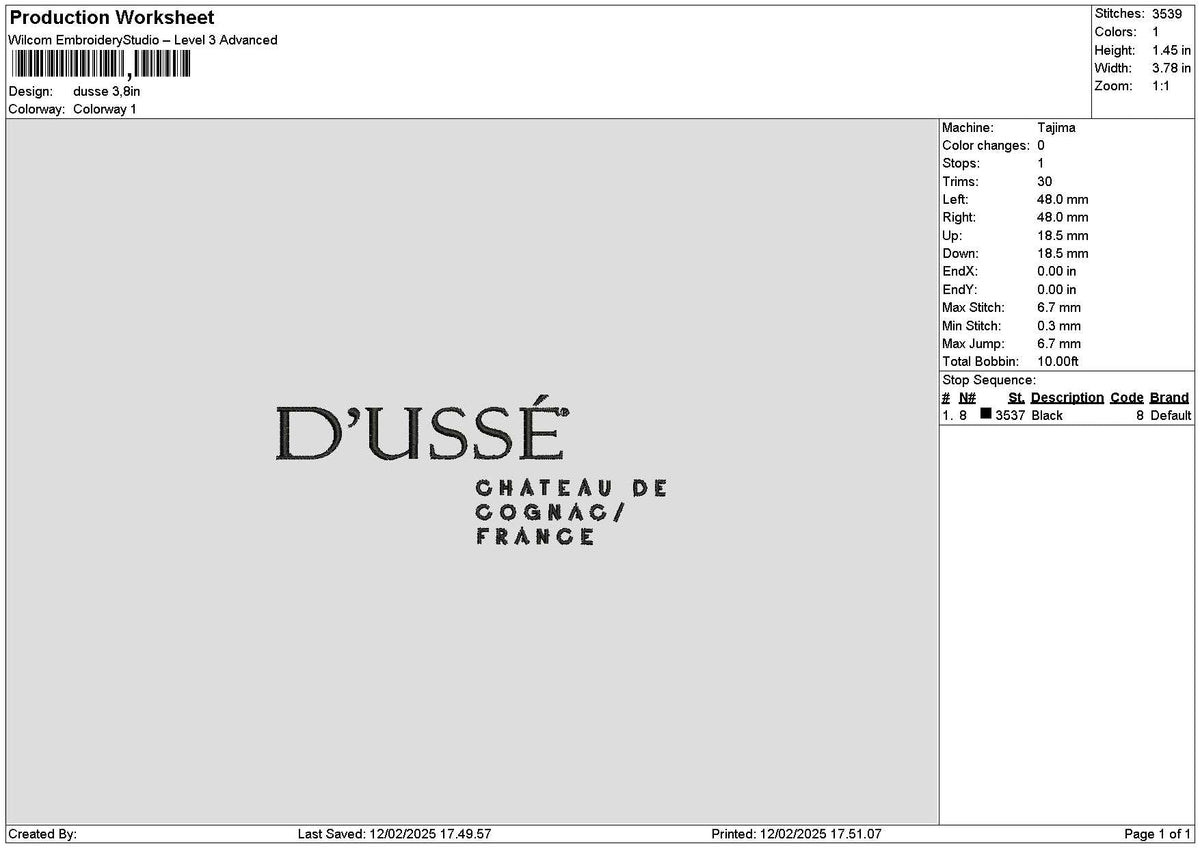 Dussetext Embroidery File 6 sizes