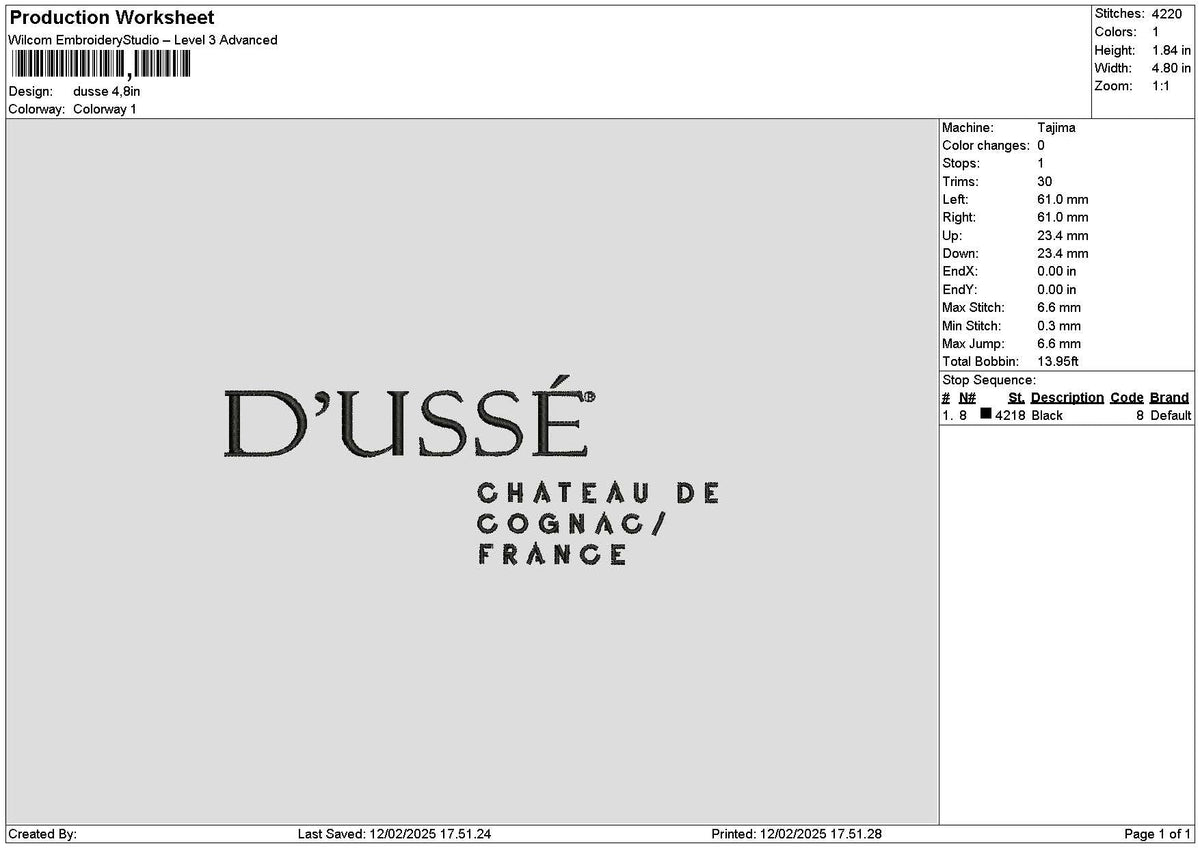 Dussetext Embroidery File 6 sizes