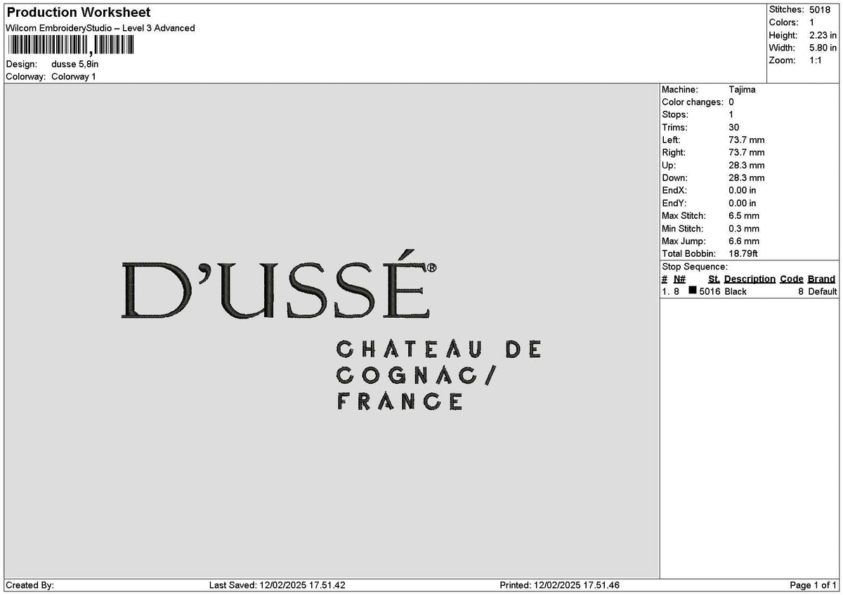 Dussetext Embroidery File 6 sizes
