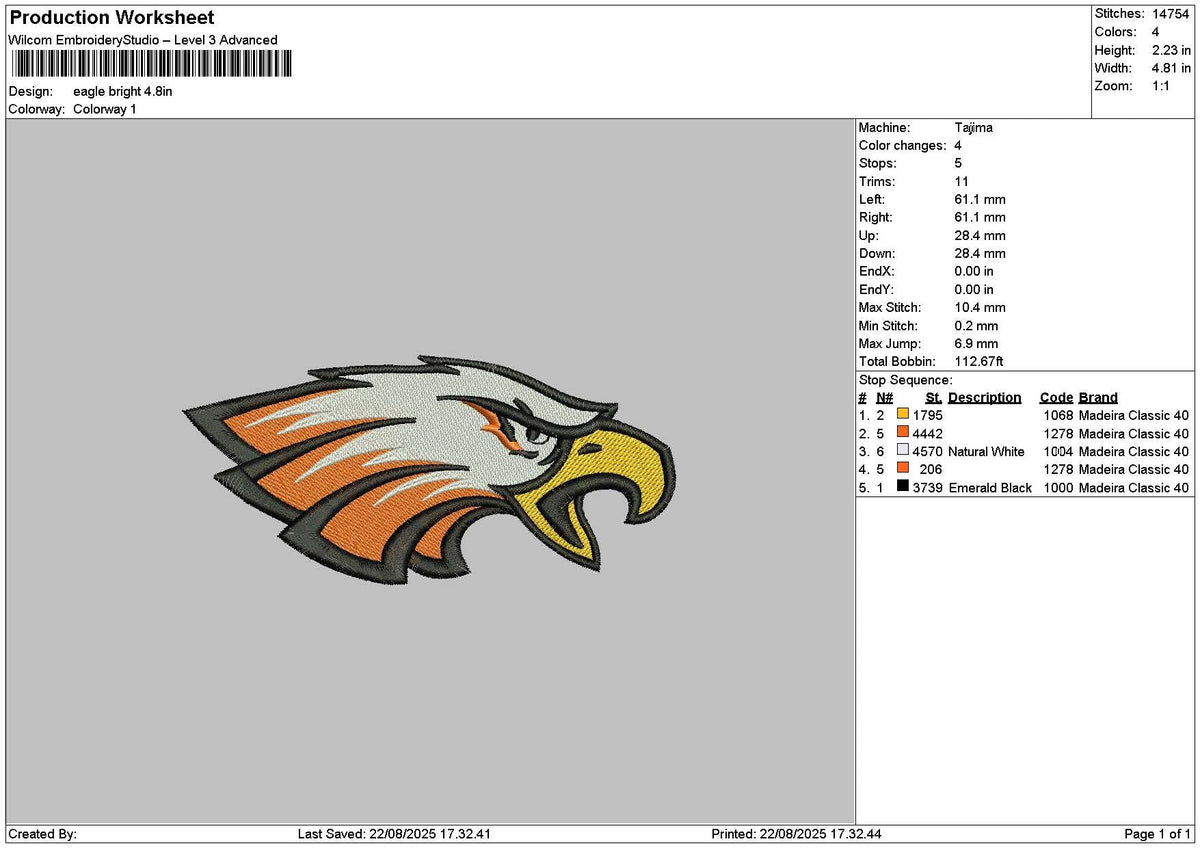 Eagle Head 2208 Embroidery File 6 sizes