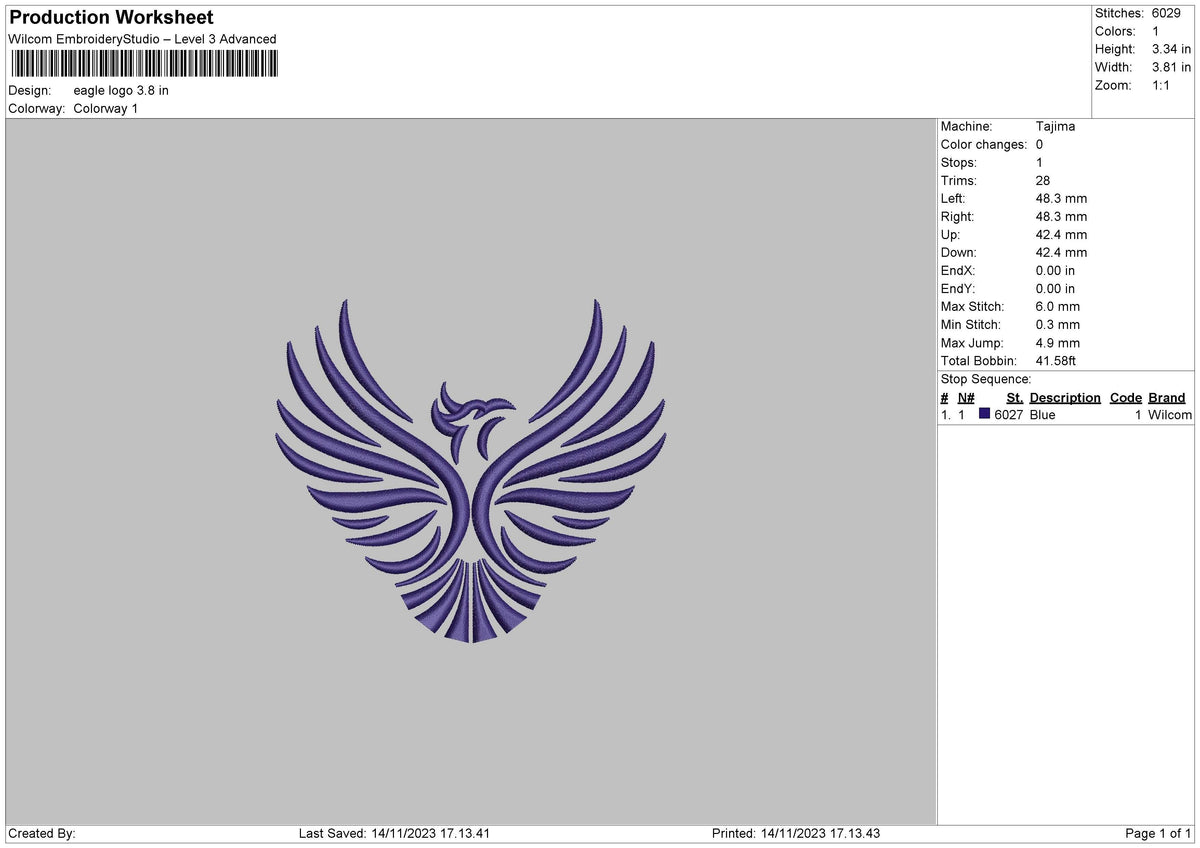 Eagle 1411 Embroidery File 6 sizes