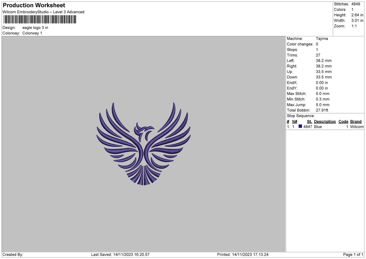 Eagle 1411 Embroidery File 6 sizes