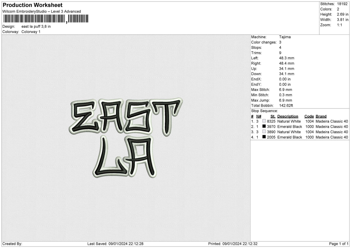 East la puff Embroidery File 6 size