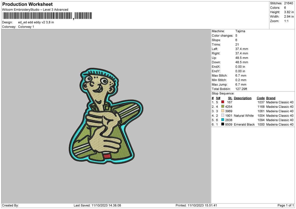Eddy V2 Embroidery File 6 sizes