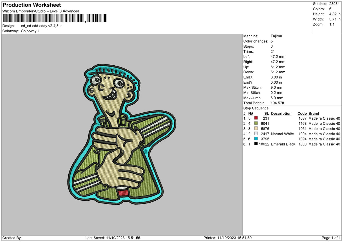 Eddy V2 Embroidery File 6 sizes