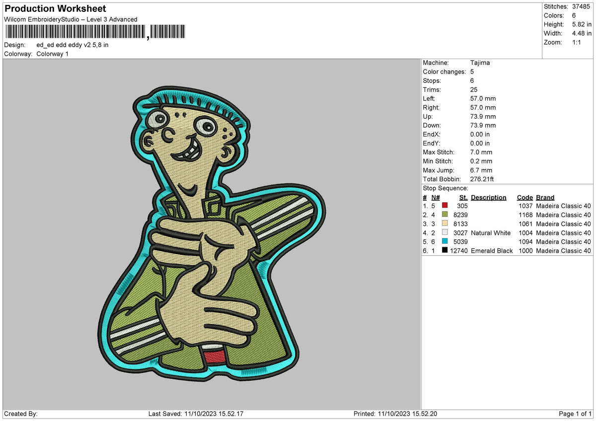 Eddy V2 Embroidery File 6 sizes