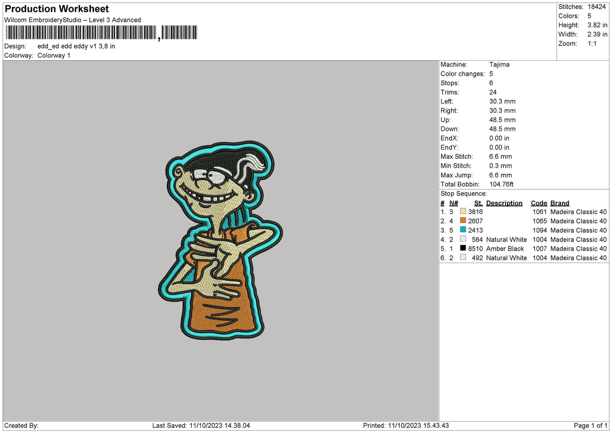 Eddy V1 Embroidery File 6 sizes