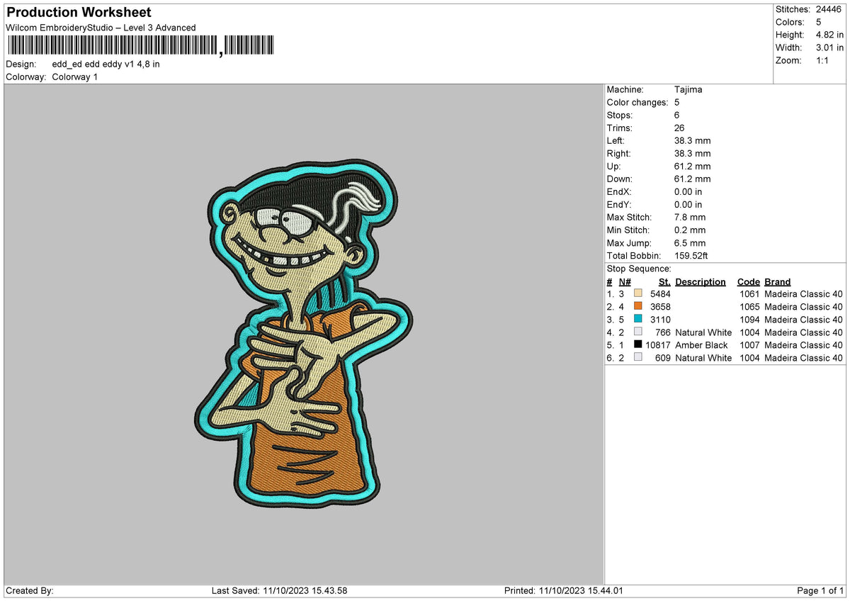 Eddy V1 Embroidery File 6 sizes