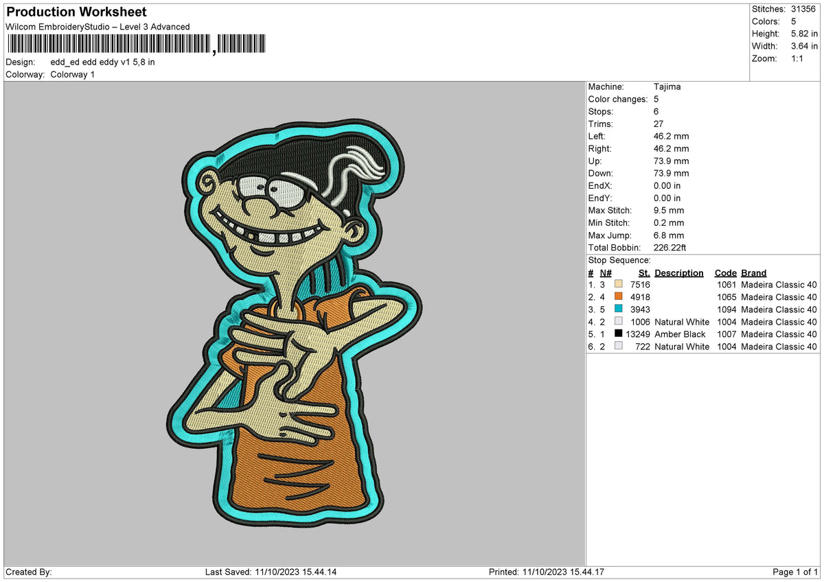Eddy V1 Embroidery File 6 sizes
