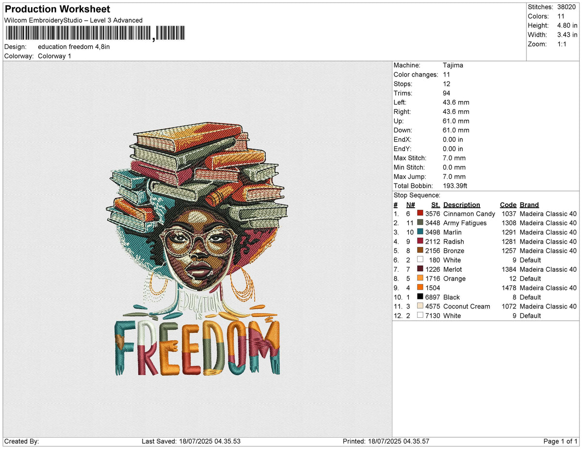 Education freedom Embroidery File 6 size