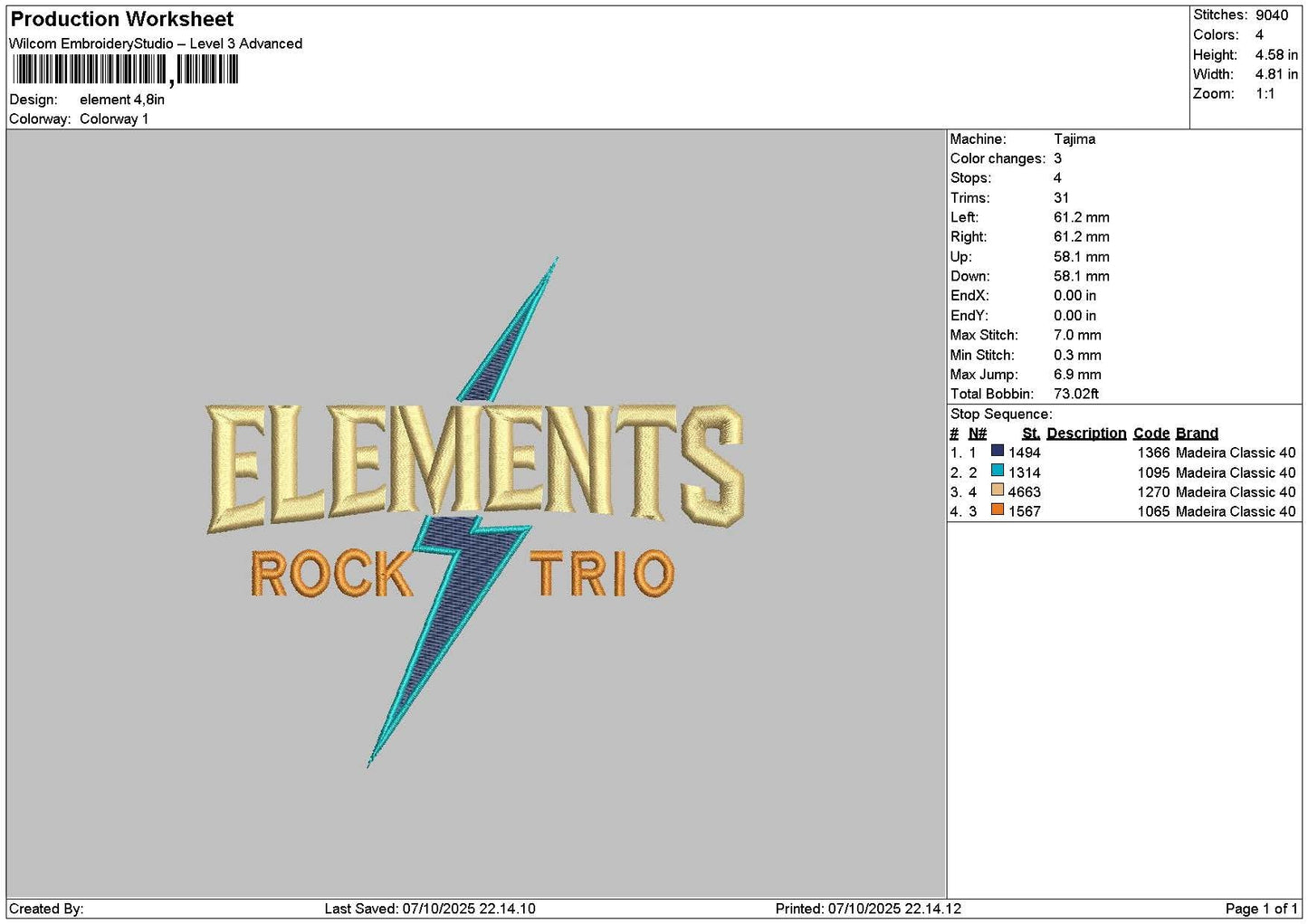 Elementstext Embroidery File 6 sizes