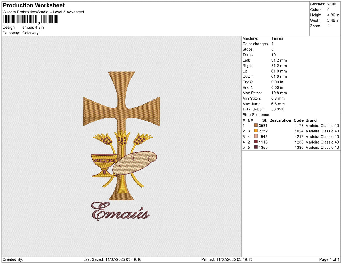Emaus Embroidery File 6 size