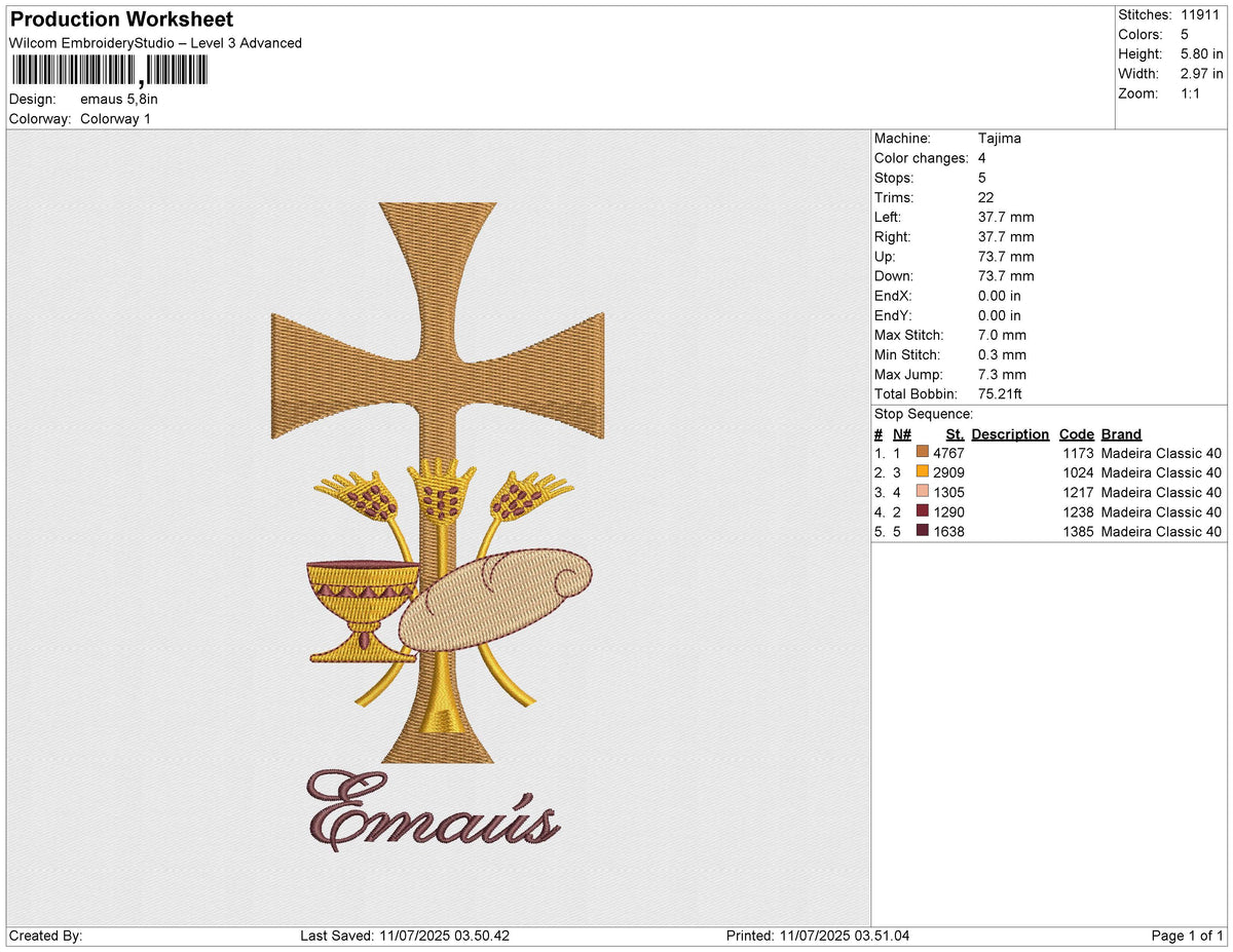 Emaus Embroidery File 6 size