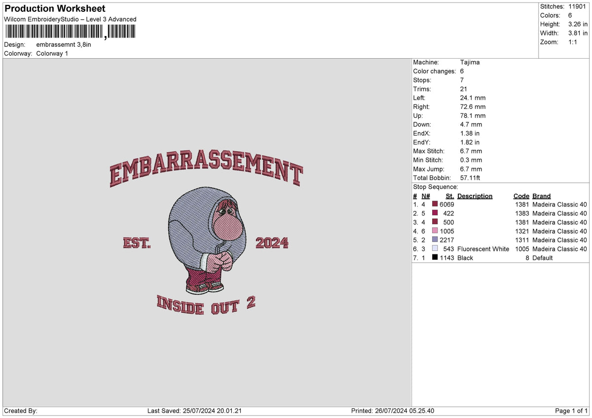 Embarrassement Text Embroidery File 6 size