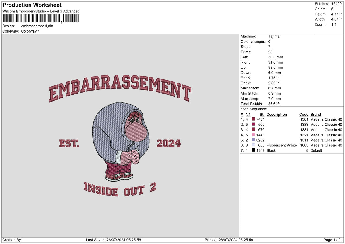 Embarrassement Text Embroidery File 6 size