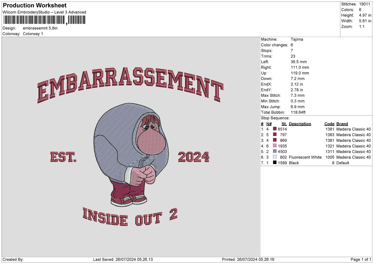 Embarrassement Text Embroidery File 6 size