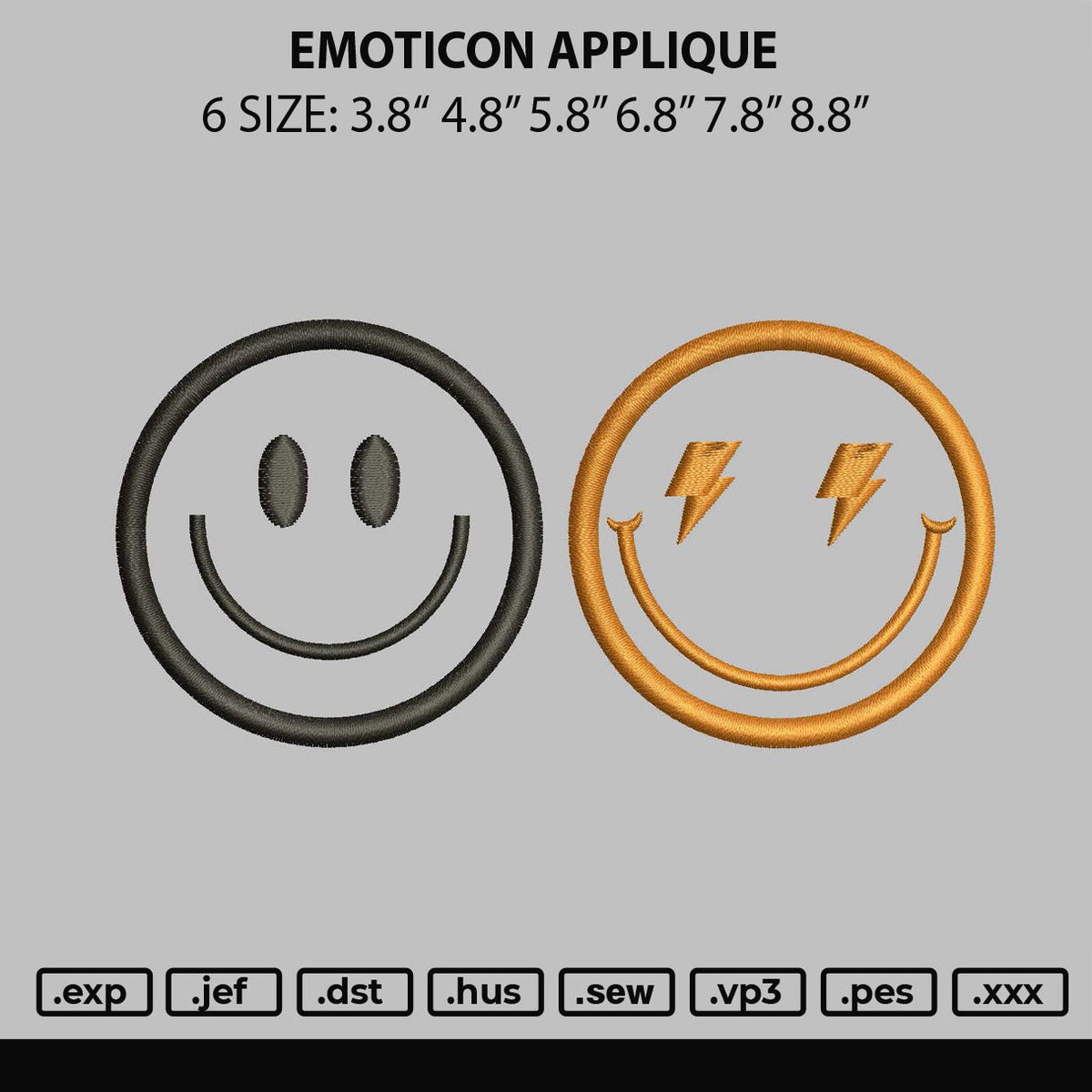 Emoticon Applique Embroidery File 6 sizes