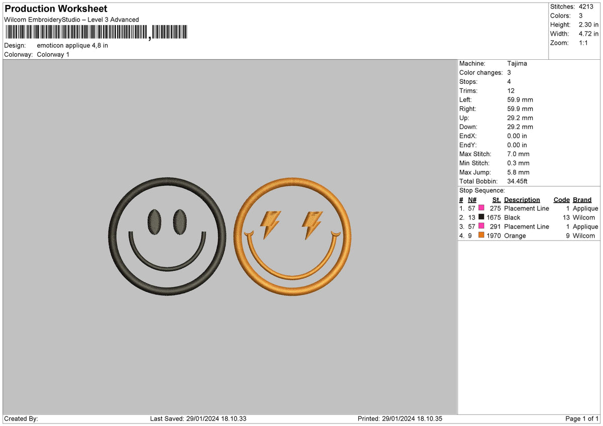 Emoticon Applique Embroidery File 6 sizes