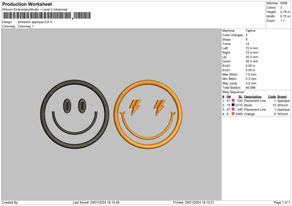 Emoticon Applique Embroidery File 6 sizes