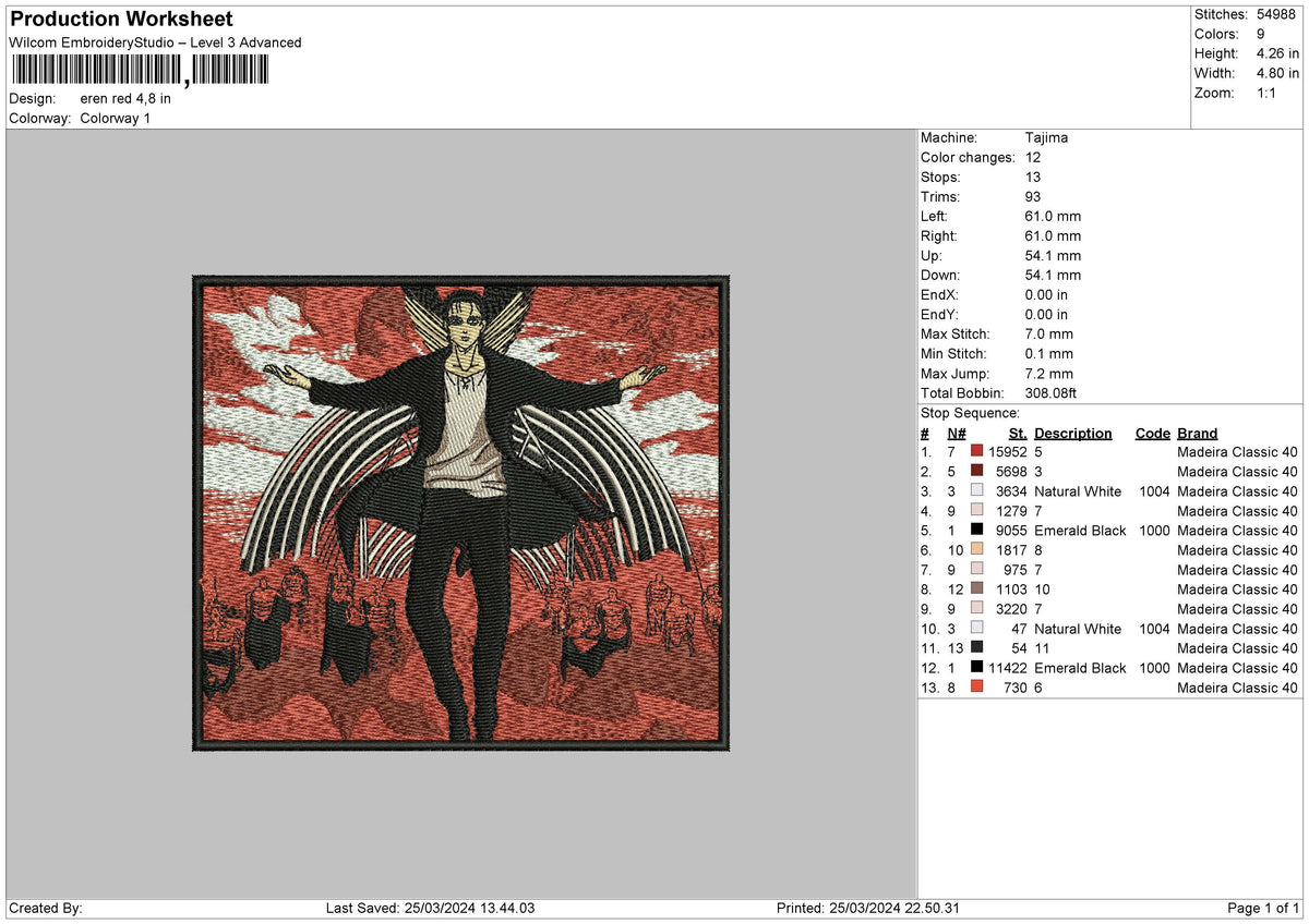 Eren Red Embroidery File 6 sizes