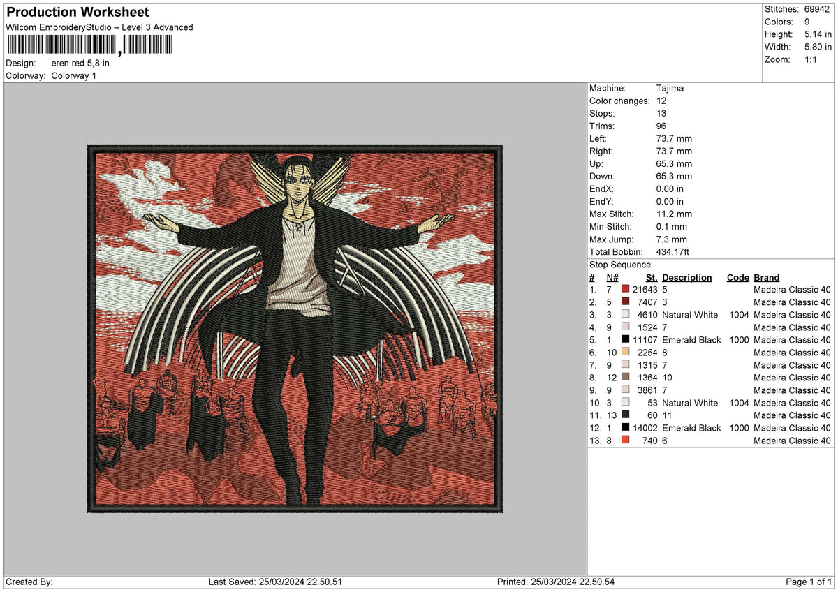 Eren Red Embroidery File 6 sizes