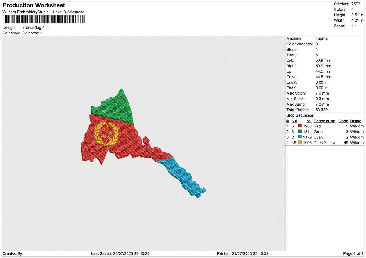 Eritrea Flag Embroidery File 6 size