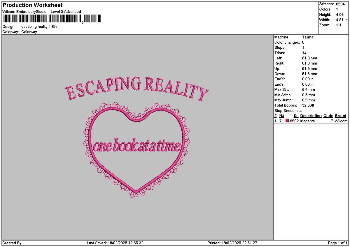Escapingtext Embroidery File 6 sizes