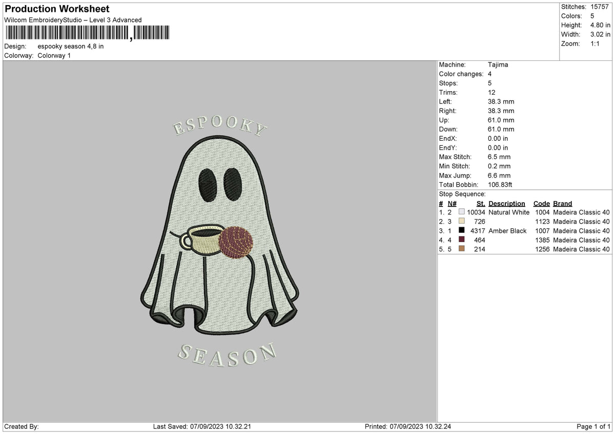 Ghost Spooky Embroidery File 6 sizes