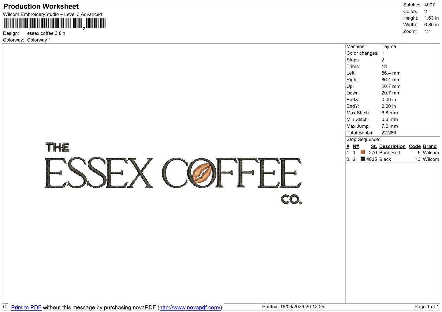 Essex coffee Embroidery File 6 sizes