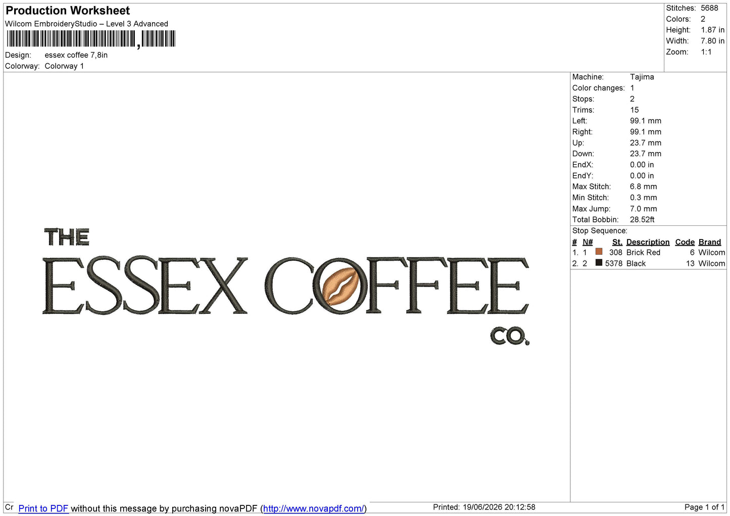 Essex coffee Embroidery File 6 sizes