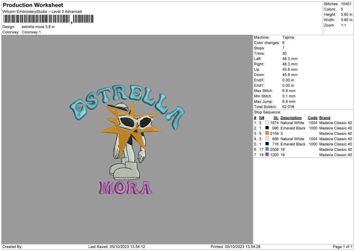 Estrella M Embroidery File 6 sizes