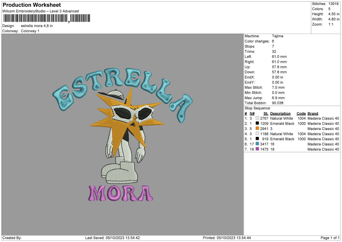 Estrella M Embroidery File 6 sizes