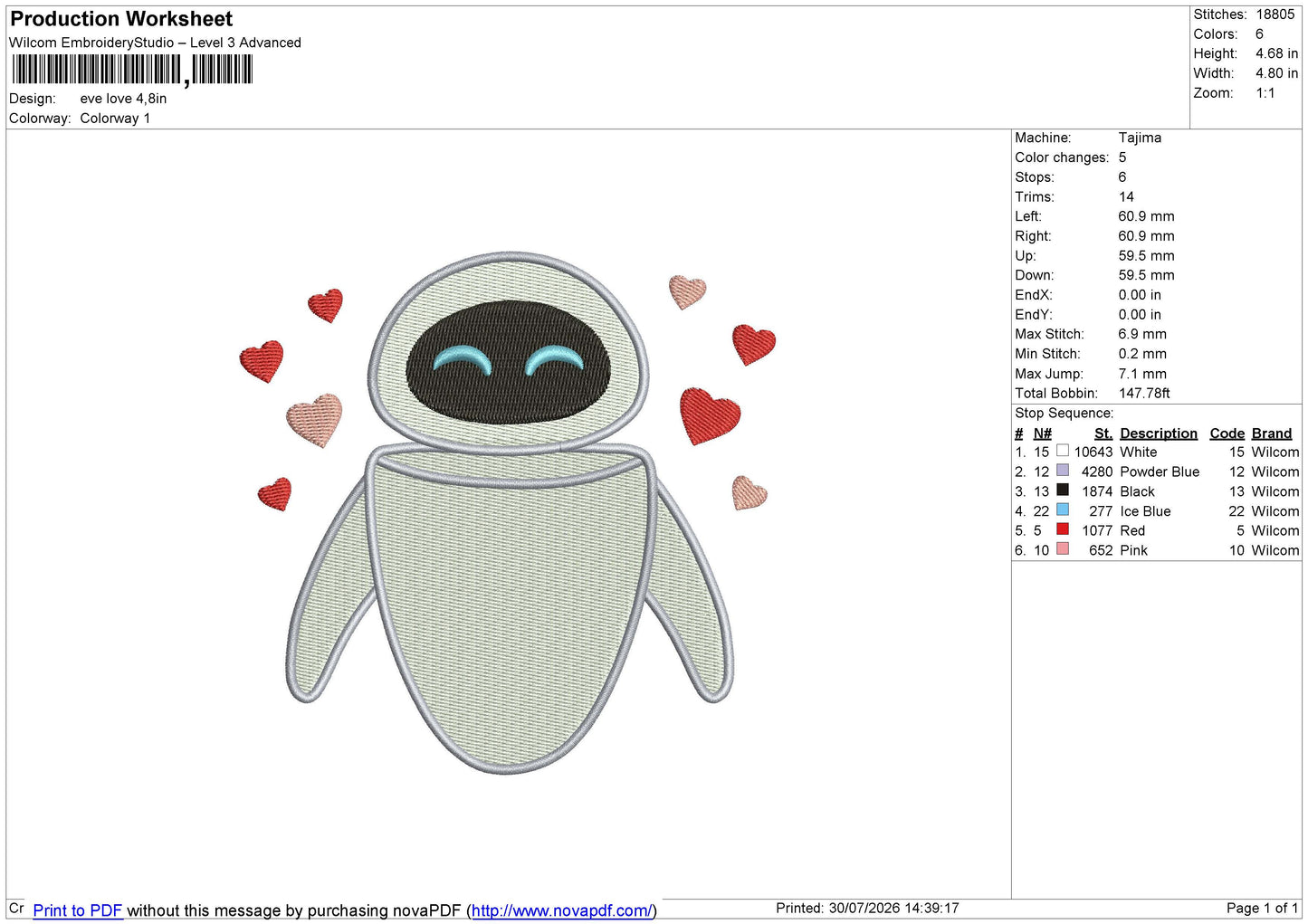 eve love300726 Embroidery File 6 size