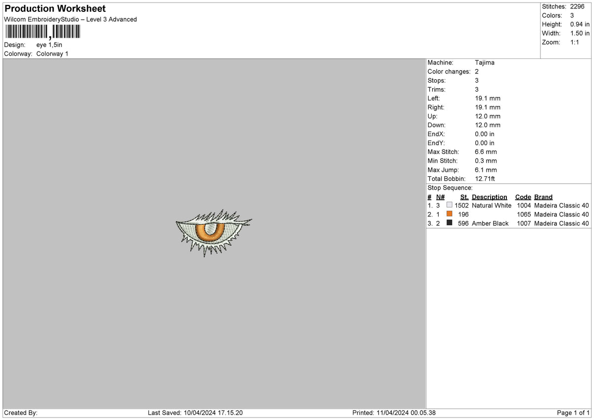 Eye1104 Embroidery File 6 sizes