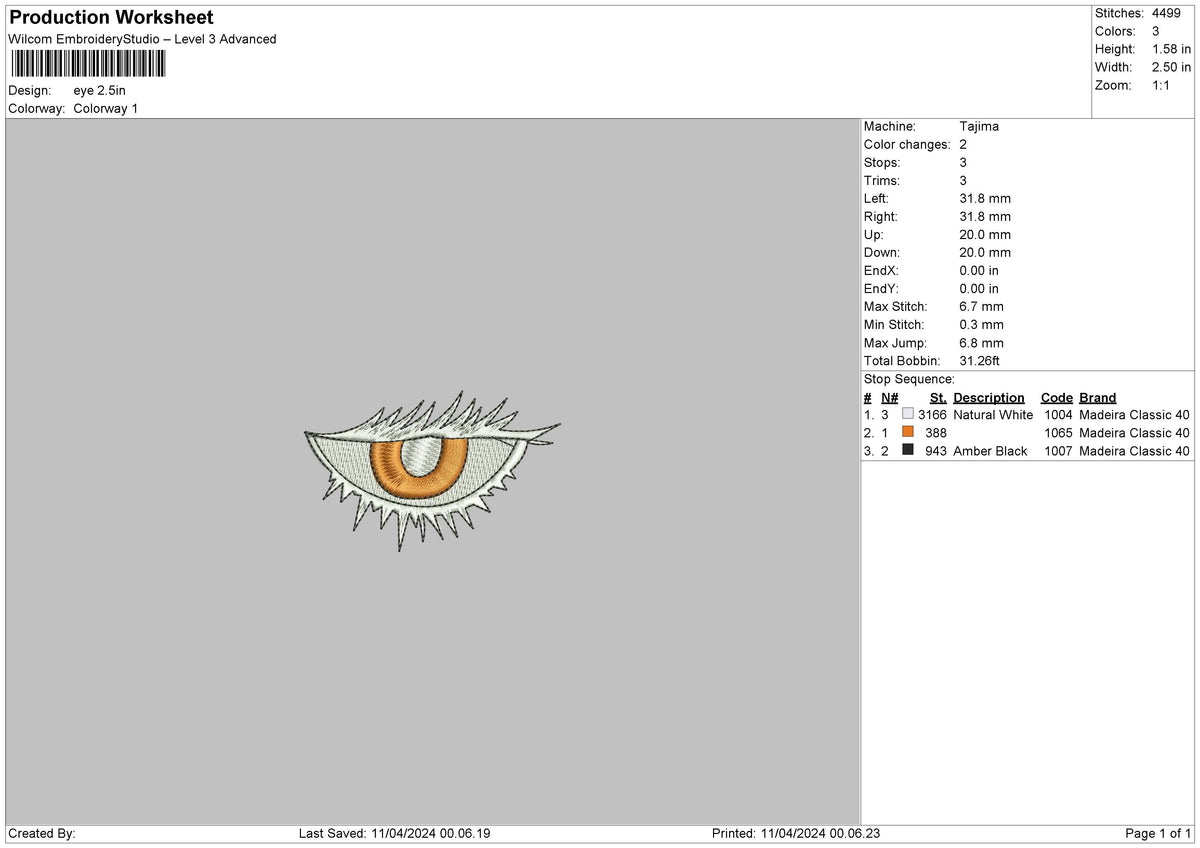 Eye1104 Embroidery File 6 sizes