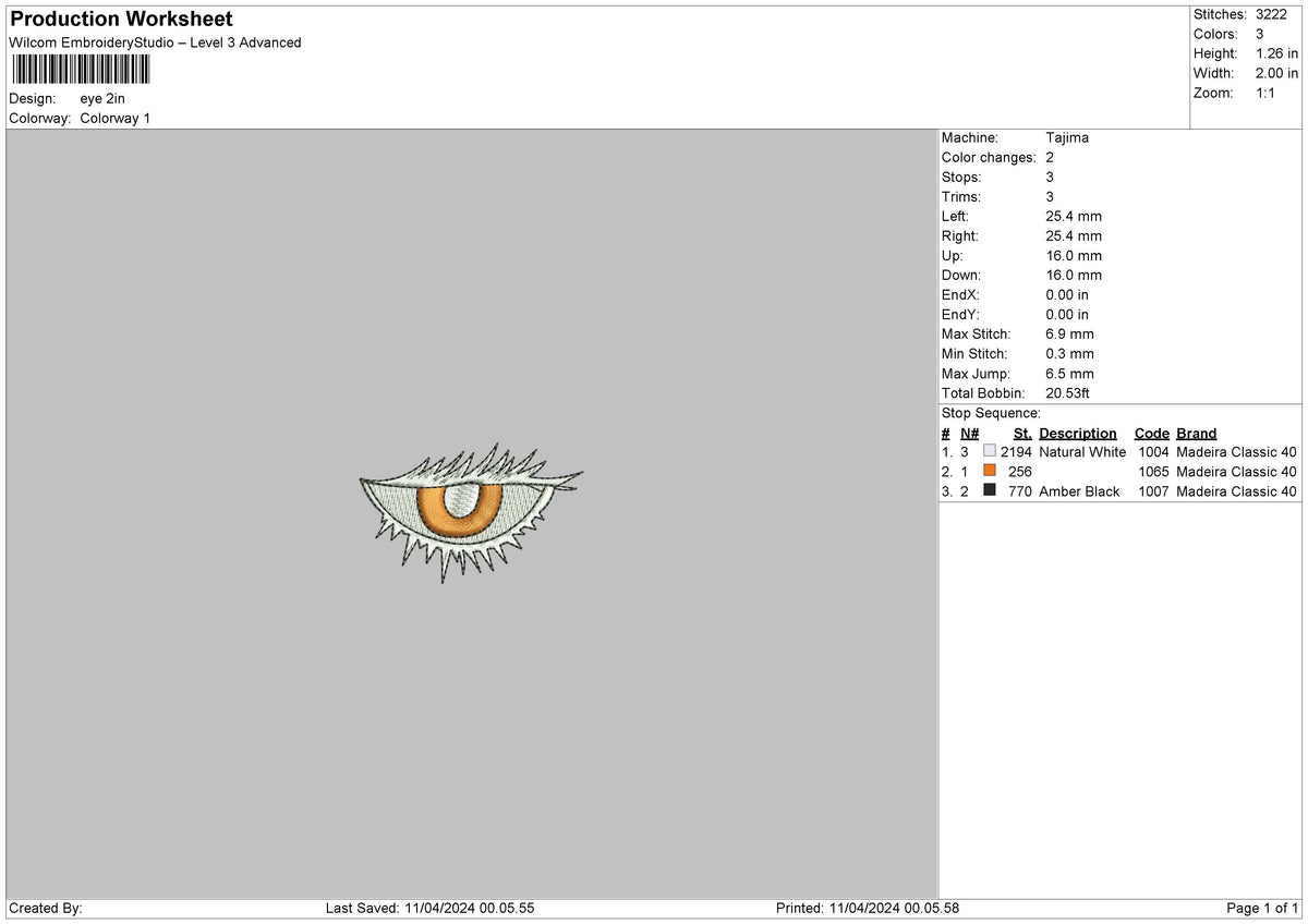 Eye1104 Embroidery File 6 sizes