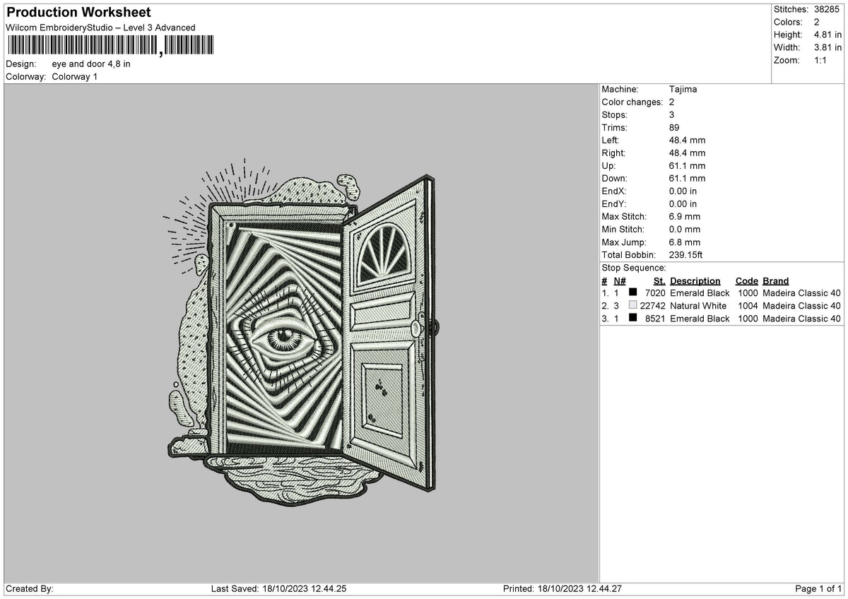 Eye Door Embroidery File 6 sizes