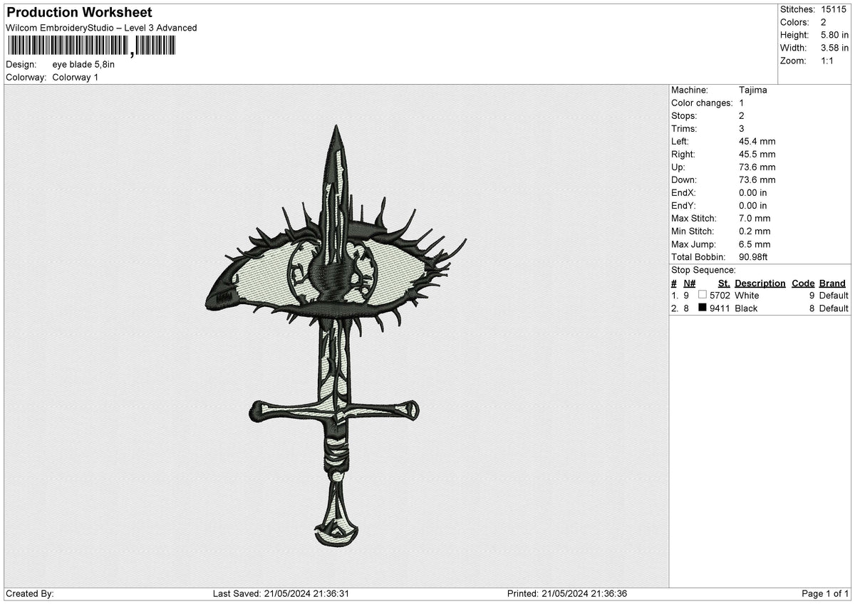 Eye blade Embroidery File 6 size