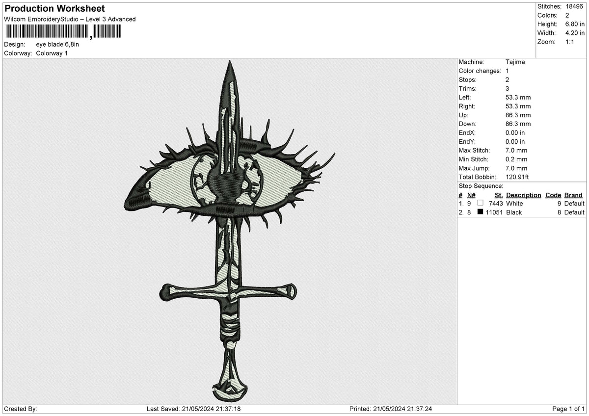 Eye blade Embroidery File 6 size