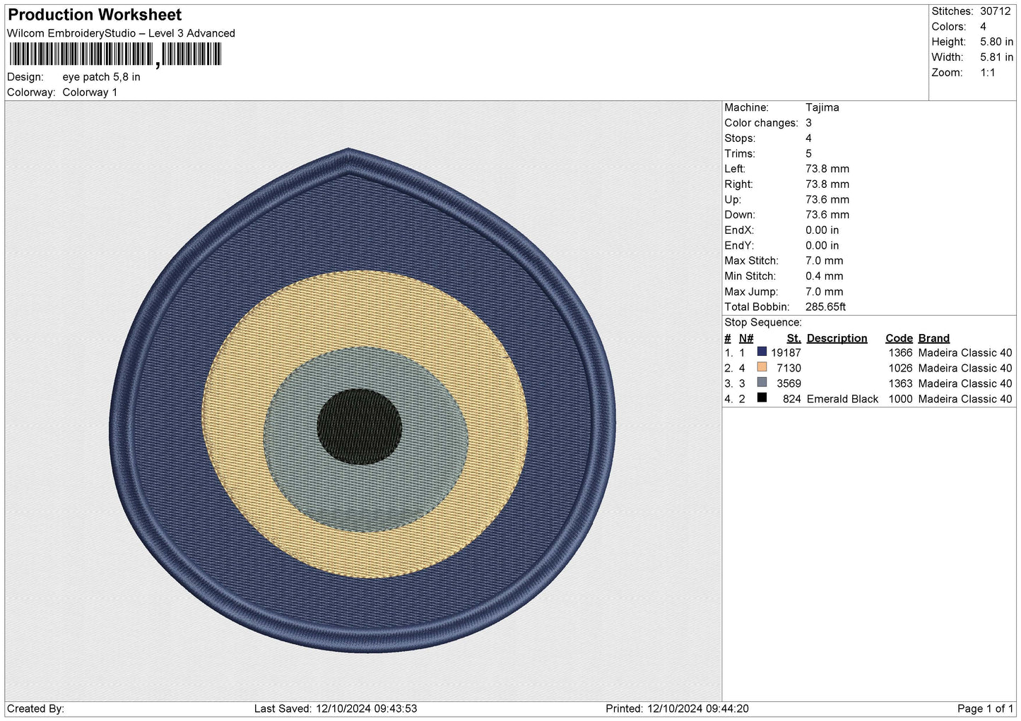 Eye Patch Embroidery File& 6 size