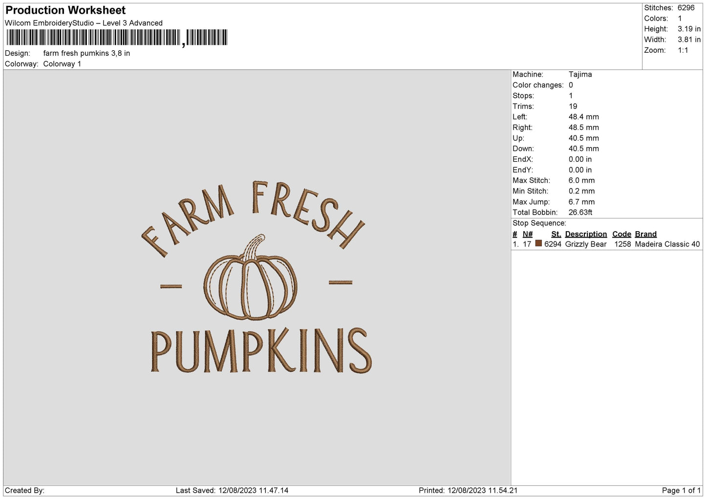 Farm Pumpkins Embroidery File 6 sizes
