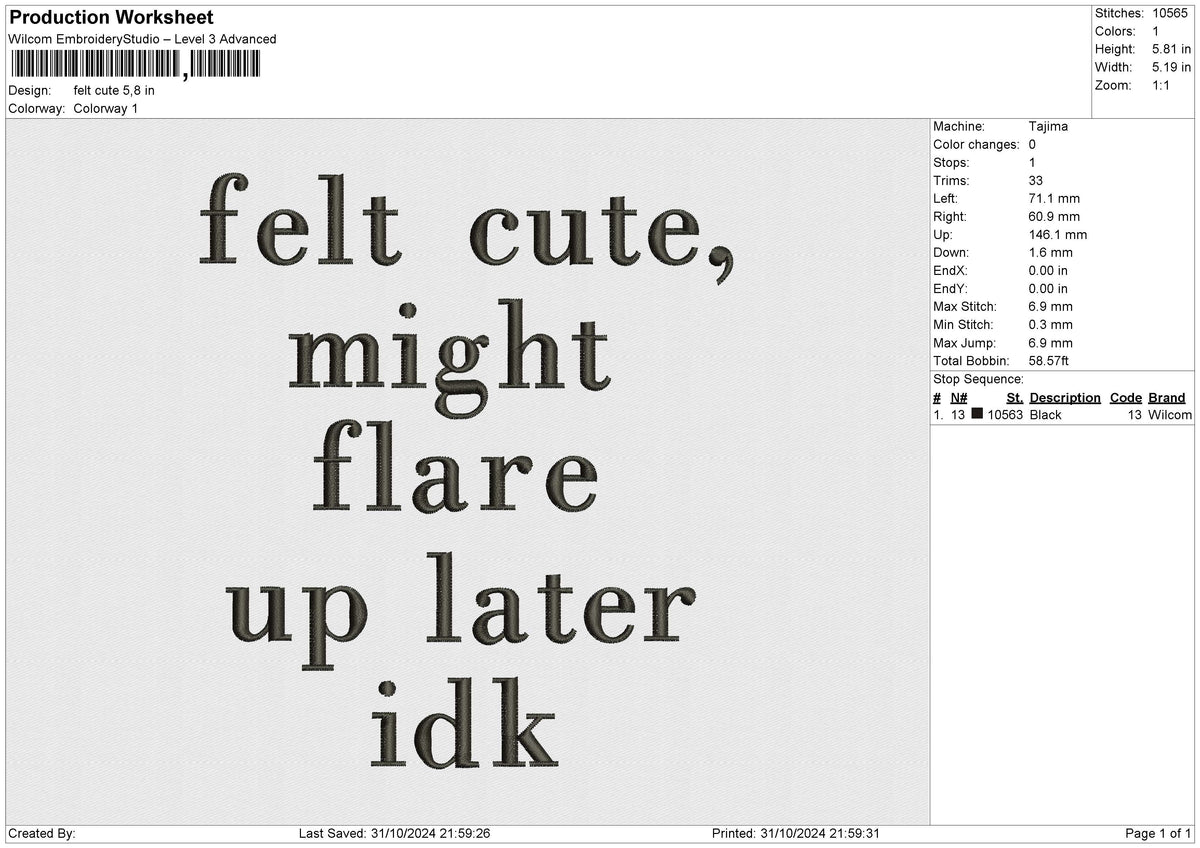 felt cute Embroidery File 6 size